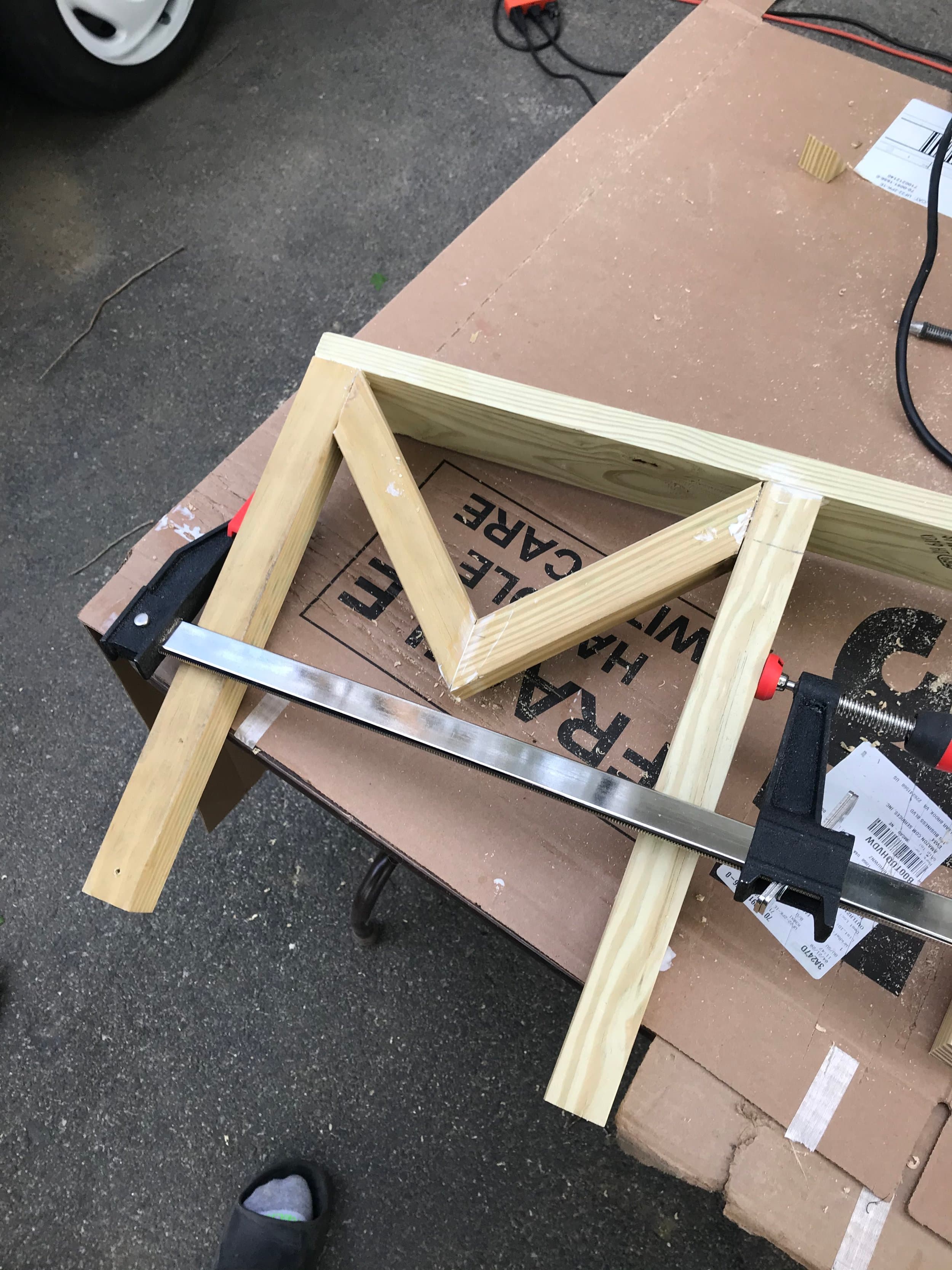 And one of the arm rests clamped and drying.