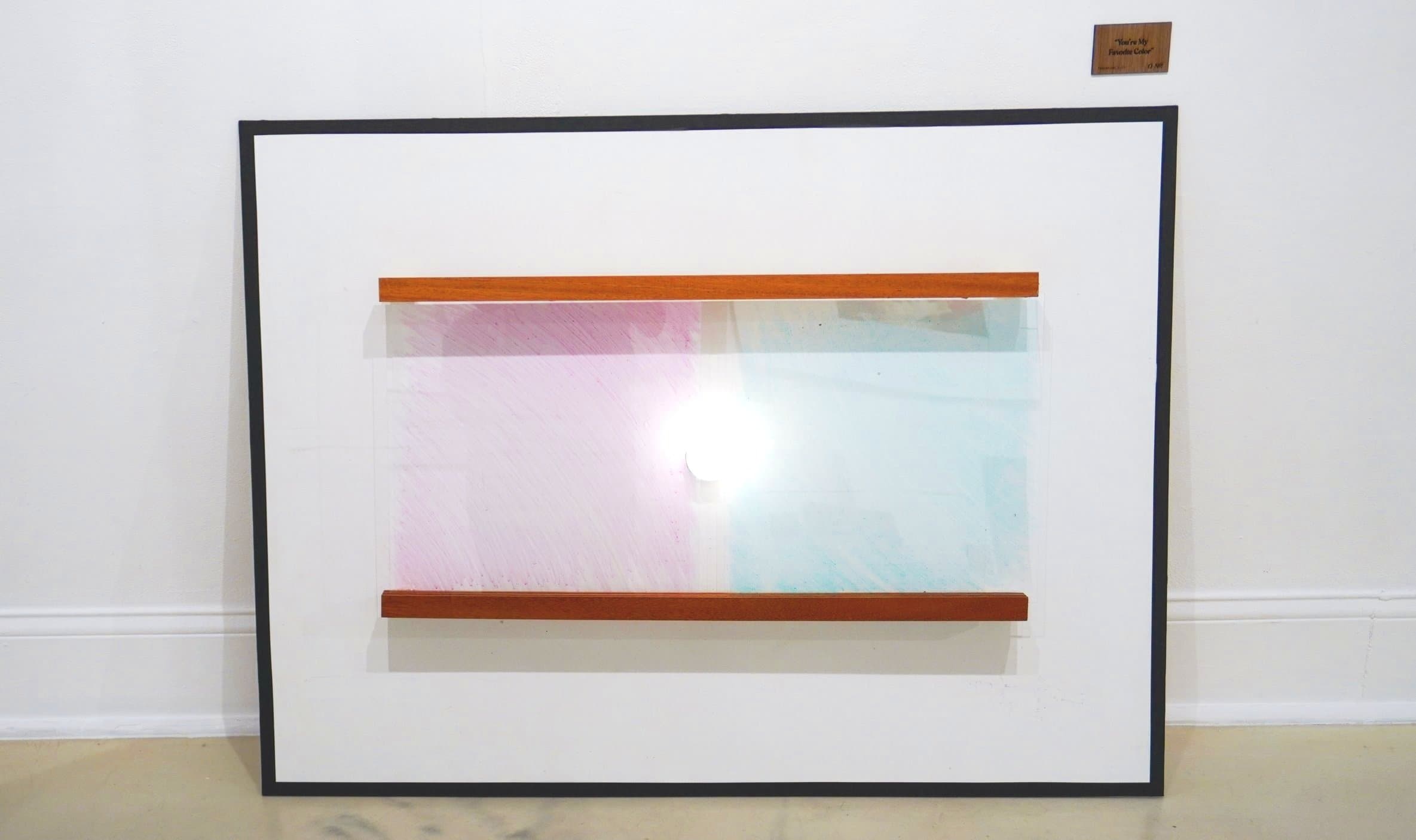 “You’re My Favorite Color” - colored acrylic panels on hand-built wooden sliders with a light behind - when moved to overlap, the panels shine purple