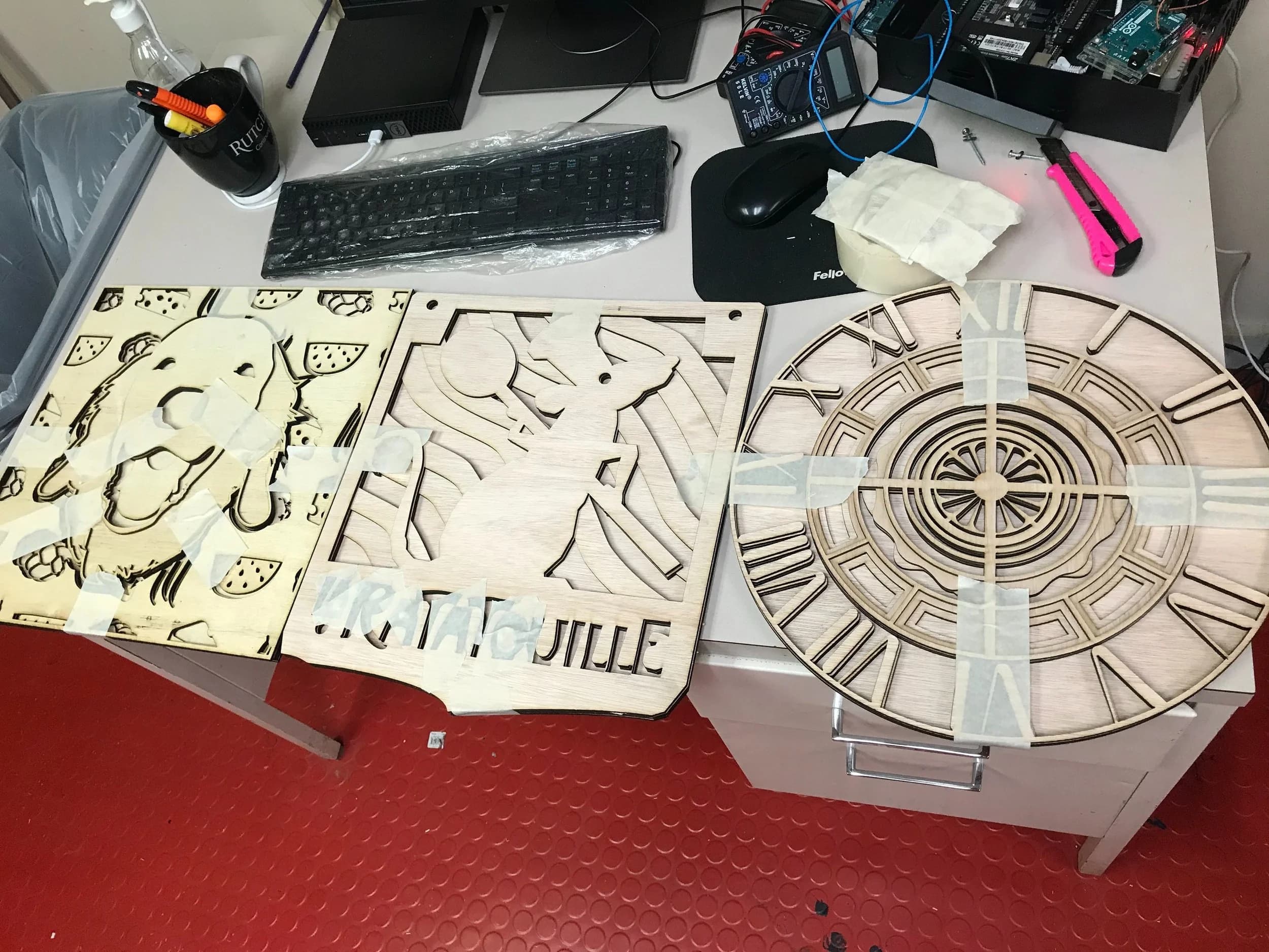 After that initial poster I was hooked. This is from later that week. Left to right: Jake the family dog, an homage to one of my favorite movies, and a clock of my design.