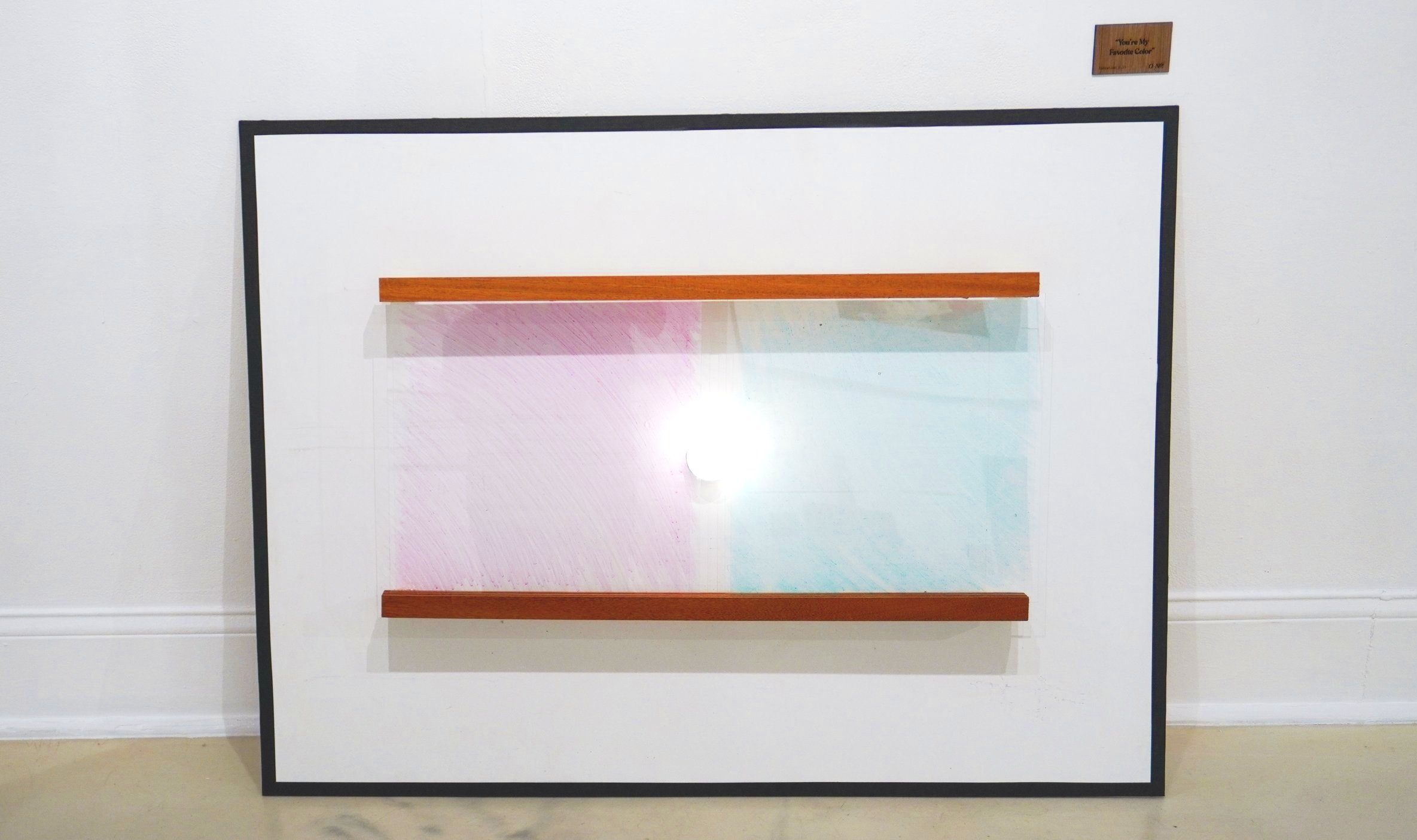 “You’re My Favorite Color” - colored acrylic panels on hand-built wooden sliders with a light behind - when moved to overlap, the panels shine purple