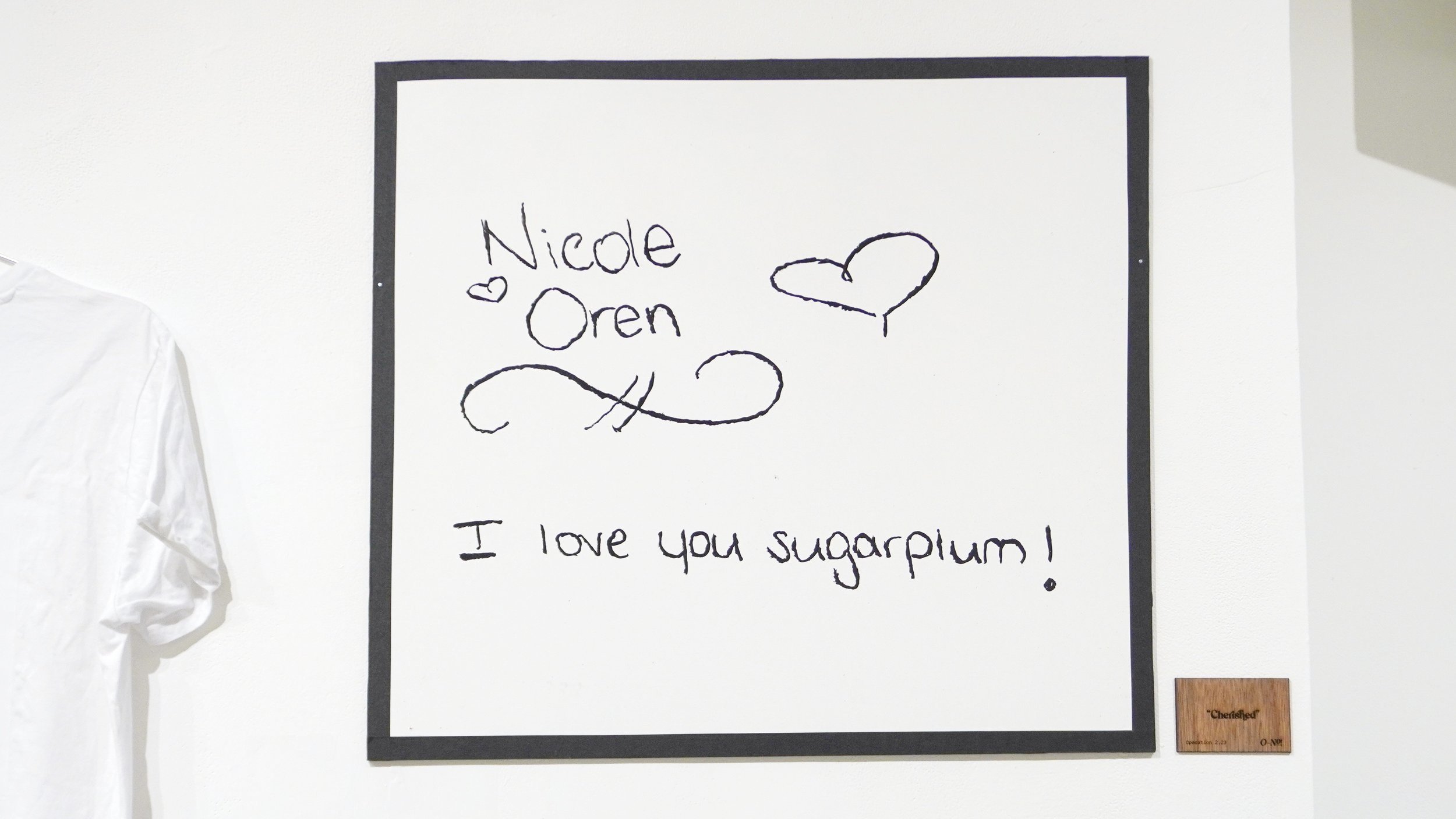 “Cherished” - hand-painted, enlarged recreation of a note left in my notebook, on white panel