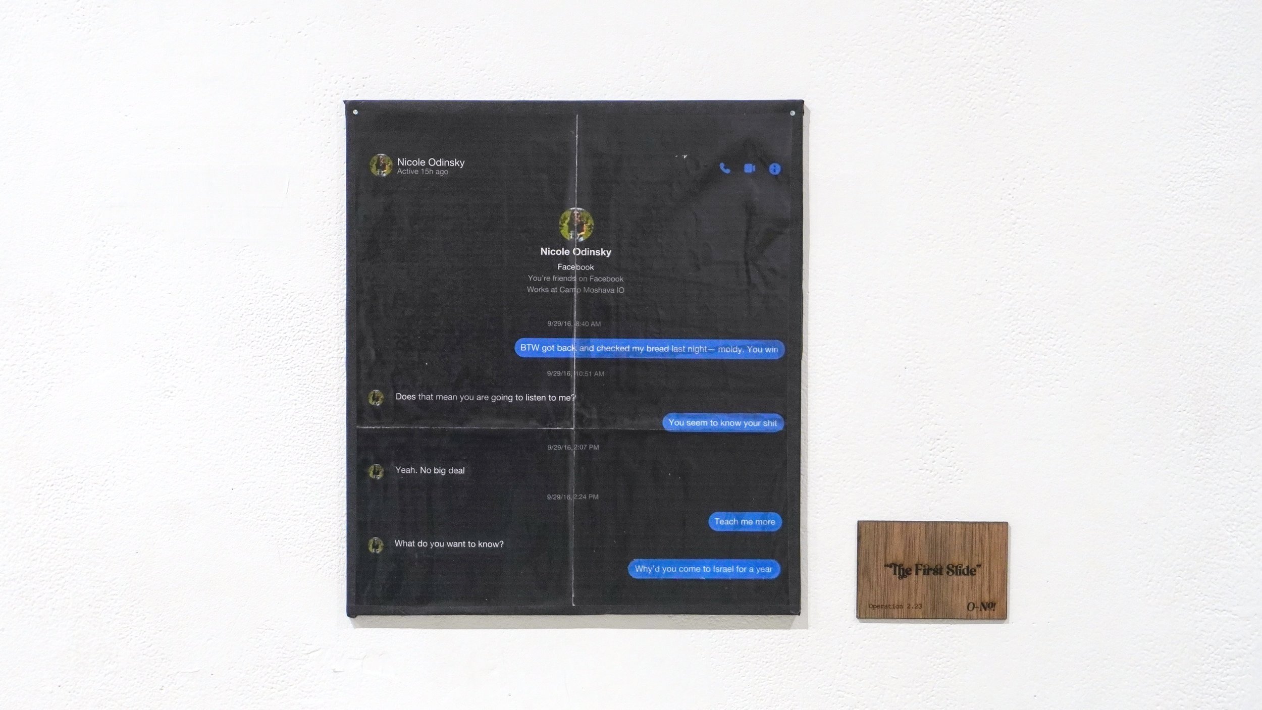 “The First Slide” - print on panel, final text bubble peels away to reveal a hidden message