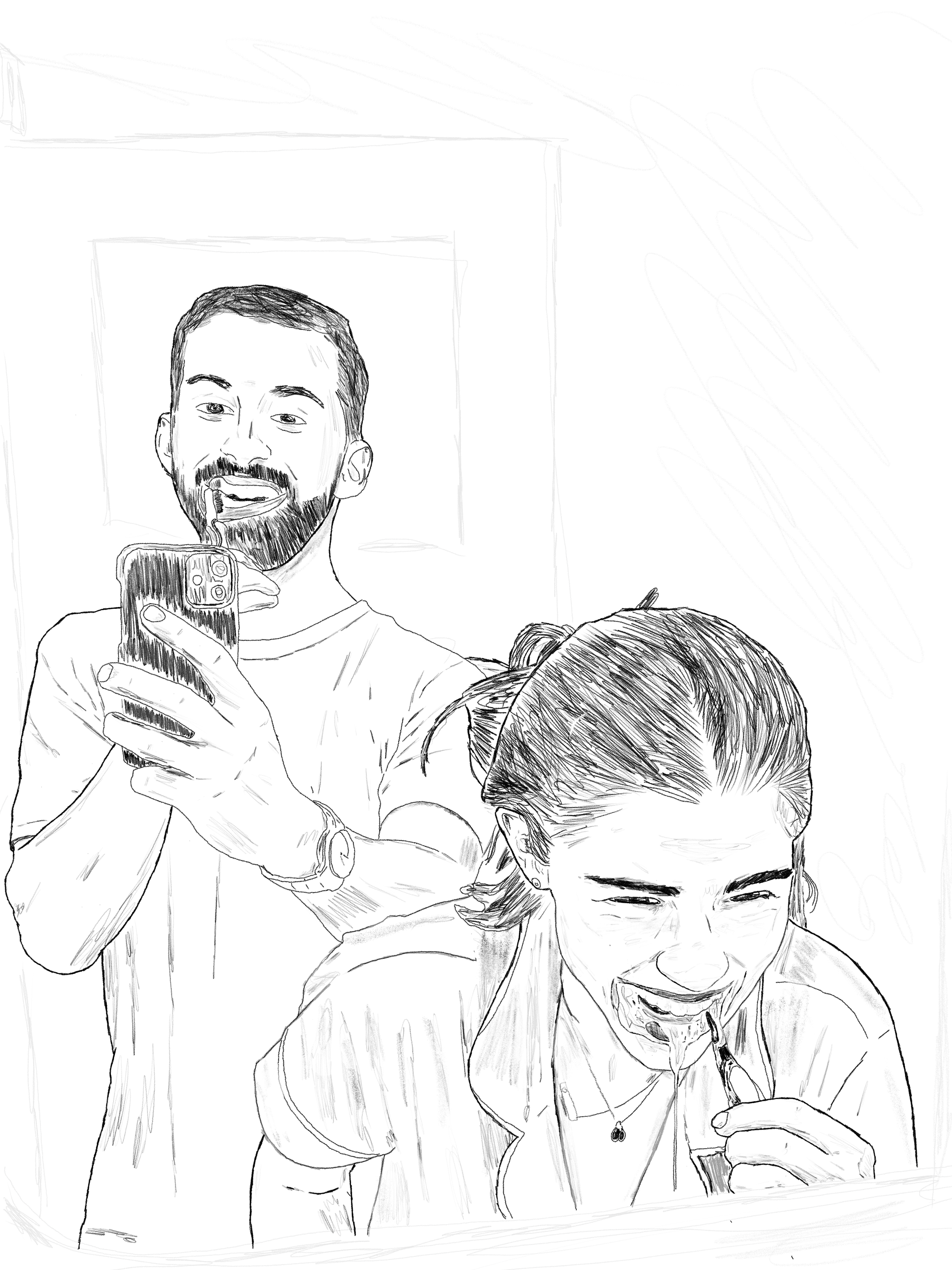 Laughing at Her Own Reflection