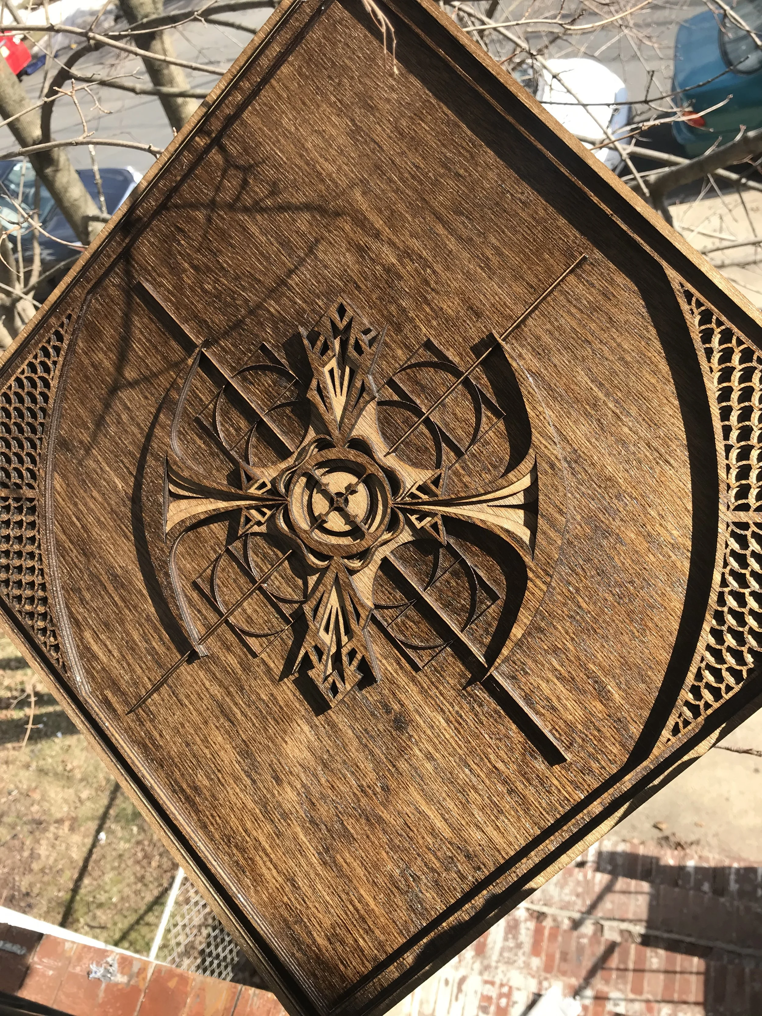 The final version made from wood, after staining and gluing.