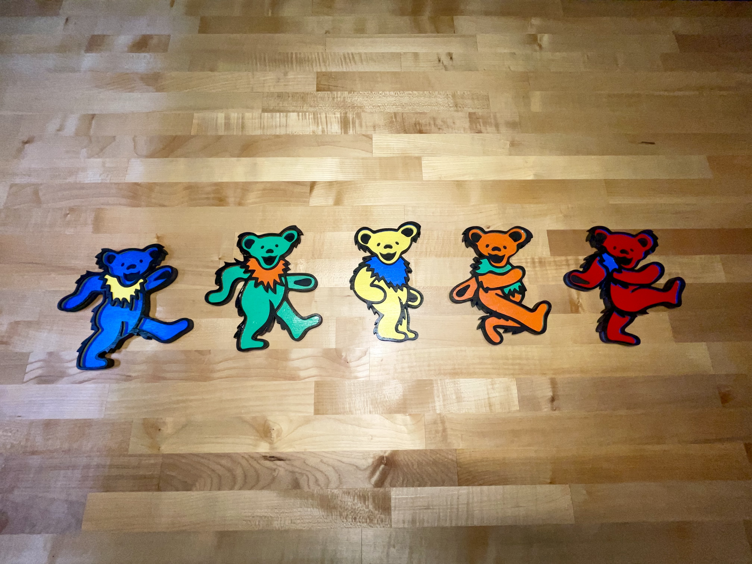 Grateful Dead bears, requested by a friend for his newborn son. Each bear is about 8" tall.