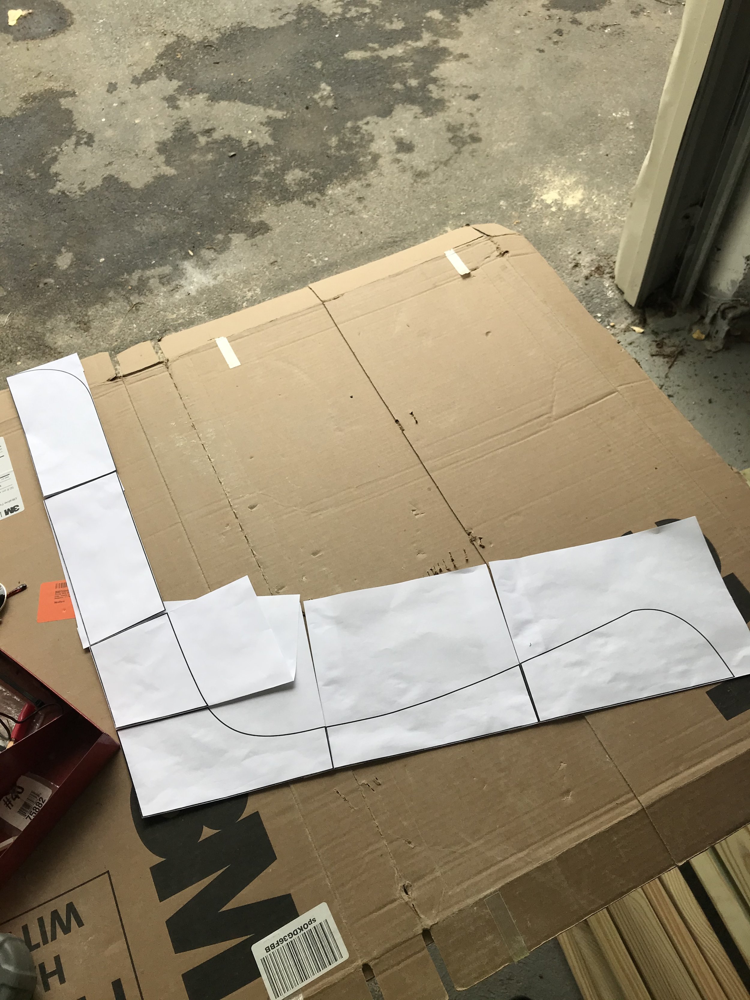 The template for the profile of the bench.