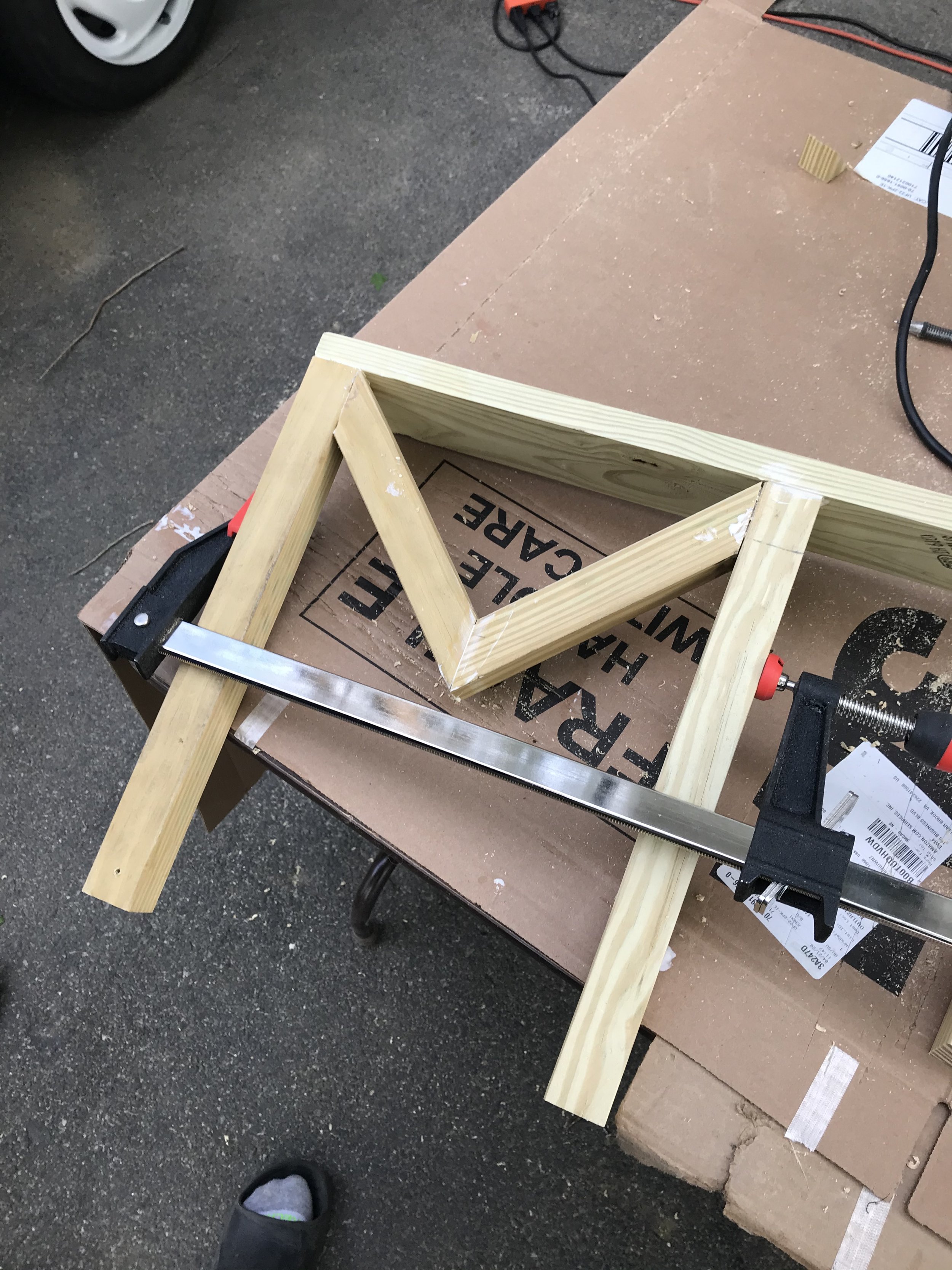 And one of the arm rests clamped and drying.